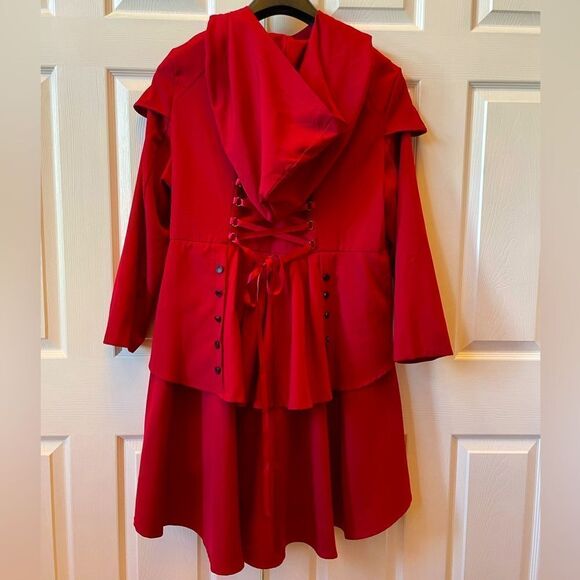 RED HIGH LOW LIGHT WEIGHT JACKET/WINDBREAKER. LITTLE RED RIDING HOOD STYLE NWOT - Picture 1 of 9